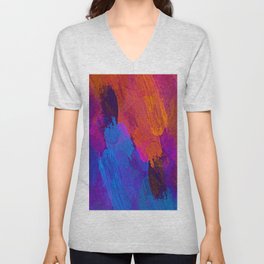 abstract splatter brush stroke painting texture background in purple blue red pink orange V Neck T Shirt