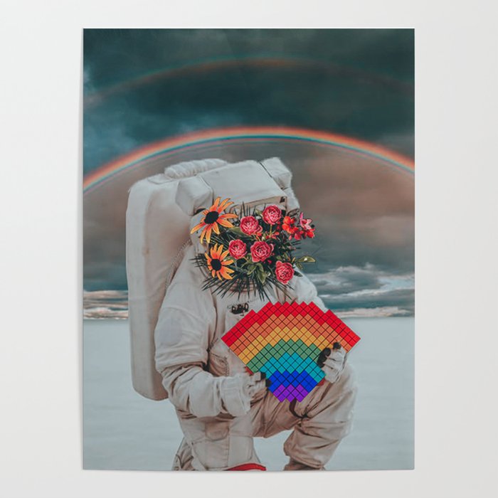 Astronaut and rainbow Poster