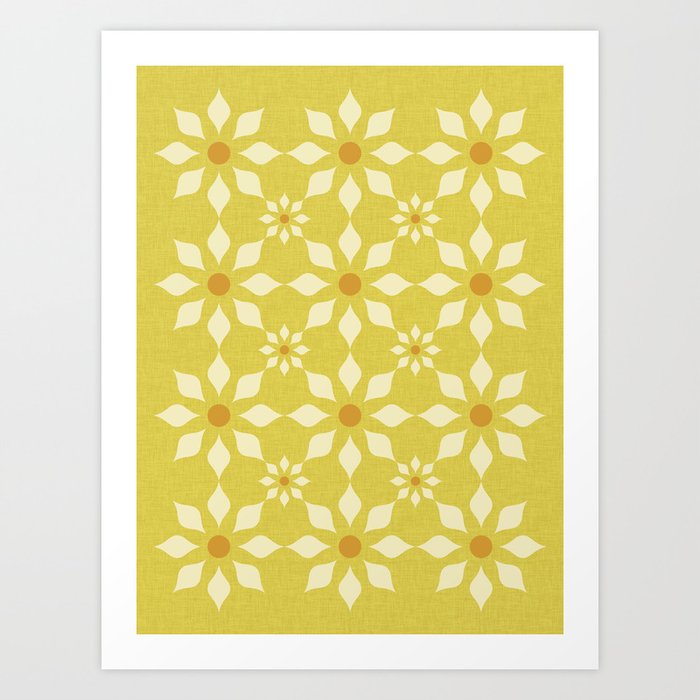 Geometric Floral Pattern on Yellow Background Texture Art Print