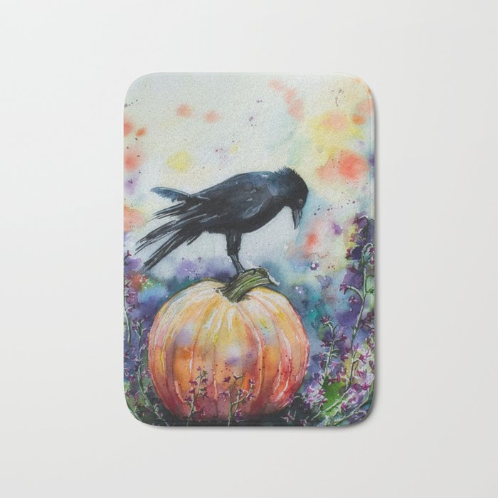 Pumpkin &  Crow Watercolour Painting Bath Mat