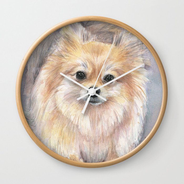 Pomeranian Watercolor Pom Puppy Dog Painting Wall Clock