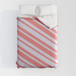 [ Thumbnail: Lavender and Light Coral Colored Stripes/Lines Pattern Duvet Cover ]