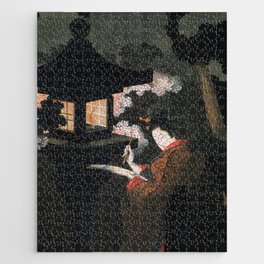 Cherry Blossom at Night Japanese woodblock art Jigsaw Puzzle