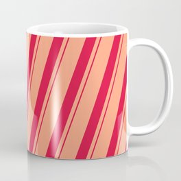 [ Thumbnail: Light Salmon and Crimson Colored Lined Pattern Coffee Mug ]