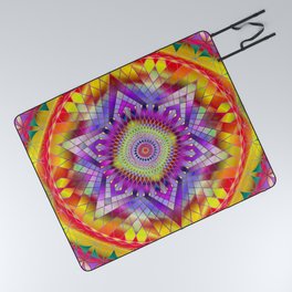 Mandala Sacred Geometry Snowflake Purple Picnic Blanket