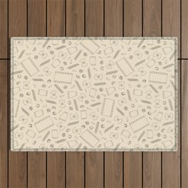 Macaroni Art Outlines on a Cream Background Outdoor Rug