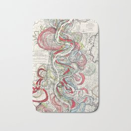Beautiful Vintage Map of the Mississippi River Bath Mat | Mississippi, Color, Map, Drawing, 1940S, Swirl, Pattern, Scientific, Illustration, Maps 