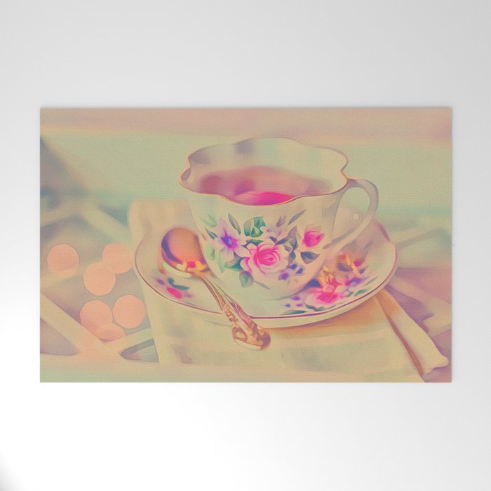 Roses and Tea pink, dreams, pastel, love, cute,  Welcome Mat