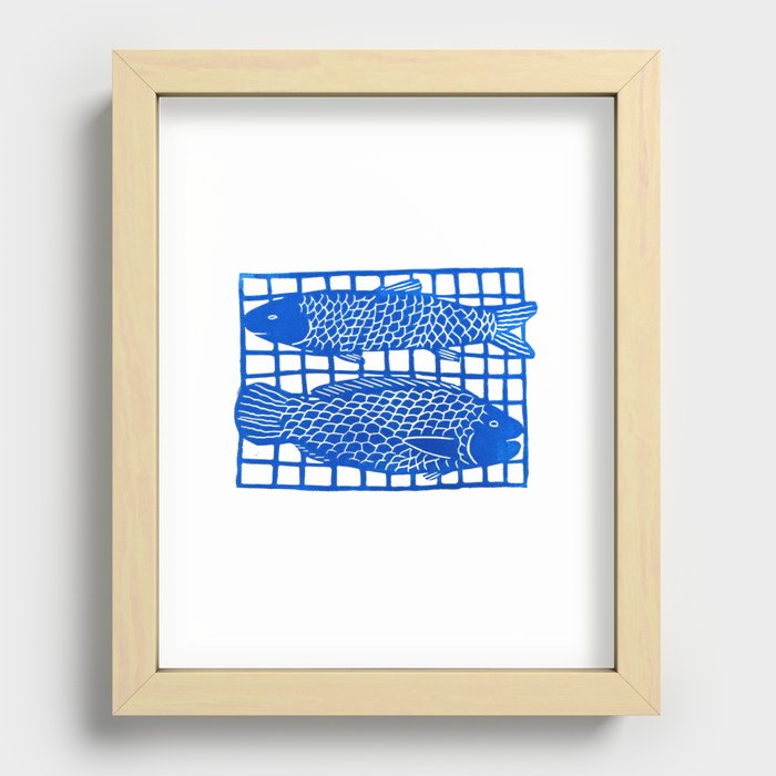 Grilled Fish: Blue Recessed Framed Print