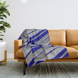 [ Thumbnail: Blue, Gray & Dark Gray Colored Stripes/Lines Pattern Throw Blanket ]