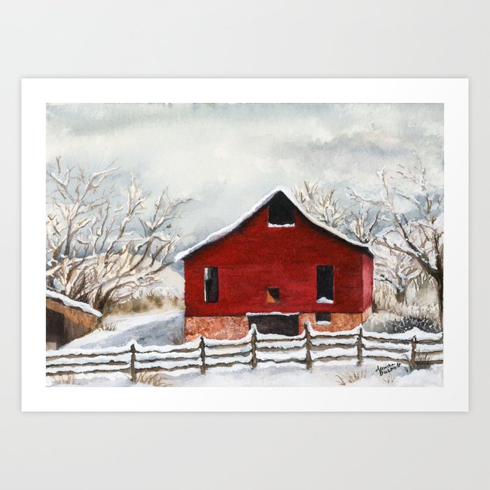 Grandpa S Red Barn Art Print By Aleeshaburkewatercolors Society6