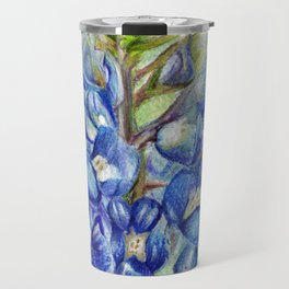Texas Bluebonnets - Blue and green wildflower art Travel Mug