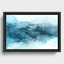 Calming Blue Ocean Flows Abstract Painting Framed Canvas