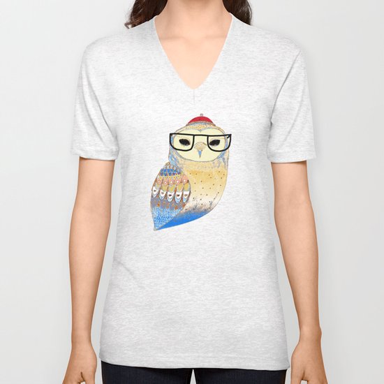 hipster owl Unisex V-Neck