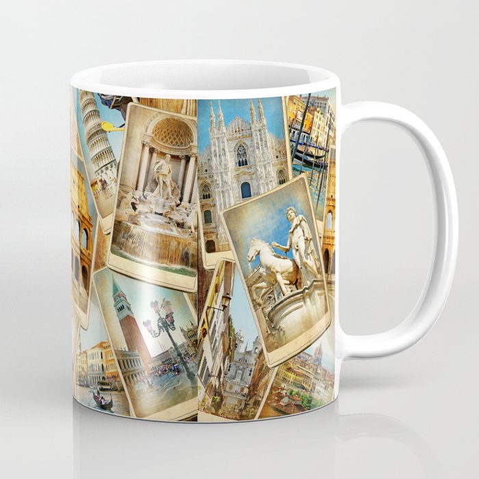 Travel in Italy -vintage photo album collage photos. Travel concepts background Coffee Mug