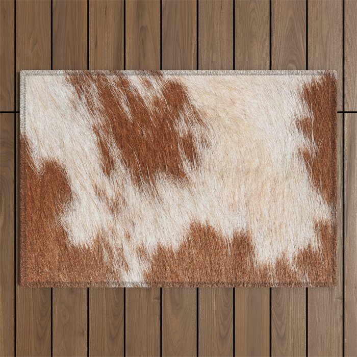 Bright Tan Brown Cattle Hide Print (Faux Digital Print, ix 2021) Outdoor Rug