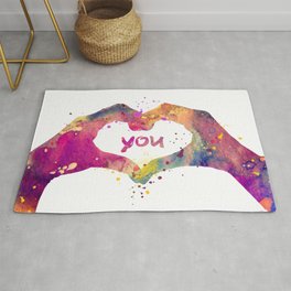 Heart Watercolor Art Print Love Hands Valentine's Day Rug