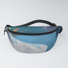 Man fishing in the ocean at night under the moonlight. Fanny Pack