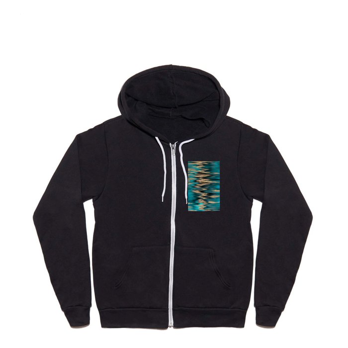 Turquoise and Gold Ikat Pattern Full Zip Hoodie