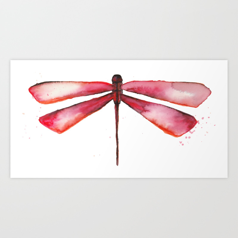 Dragonfly red and black Art Print by HammerPen | Society6