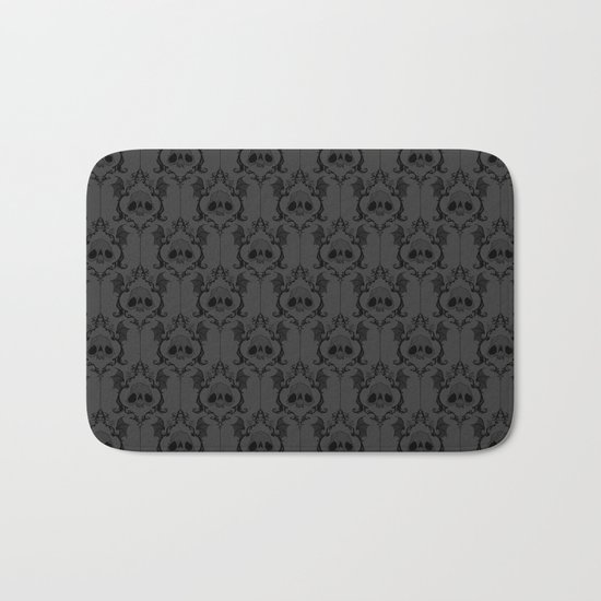 Halloween Damask Grey Bath Mat