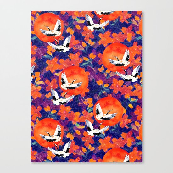 Japanese Garden: Cranes, Sun and Blossoms DK Canvas Print