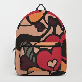 Geometric Heart Pattern in red, yellow and caramel Backpack