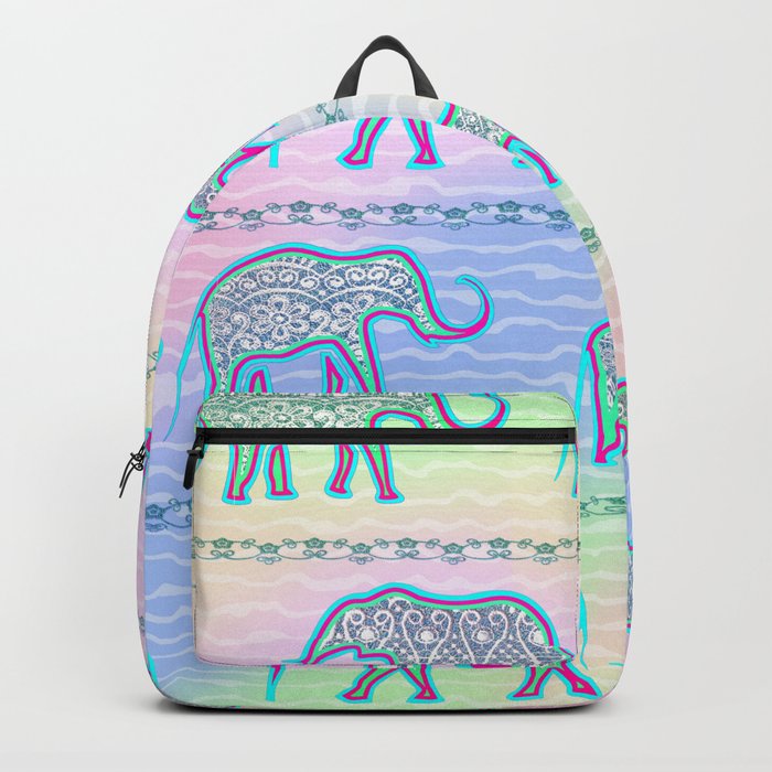 Elephant Family on Pale Stripes Backpack