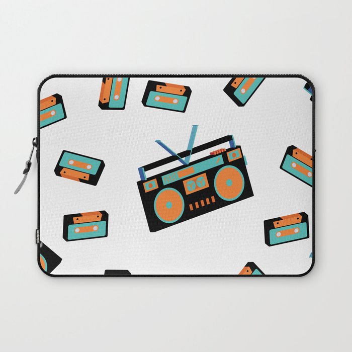 Texture seamless pattern from old vintage retro hipstersih stylish isometric music audio tape recorder. Listen to audio cassettes from the 70's, 80's, 90's. The background. Vintage illustration.  Laptop Sleeve