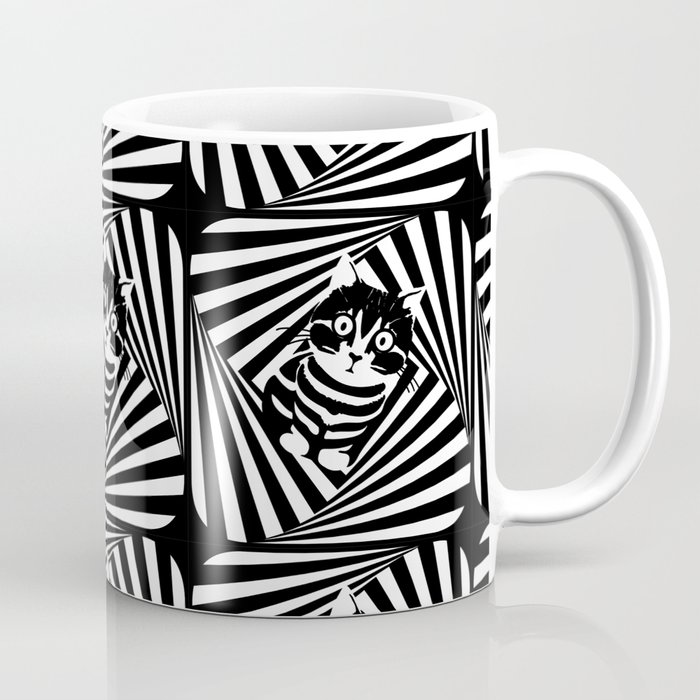 Black and white cat on op art pattern Coffee Mug