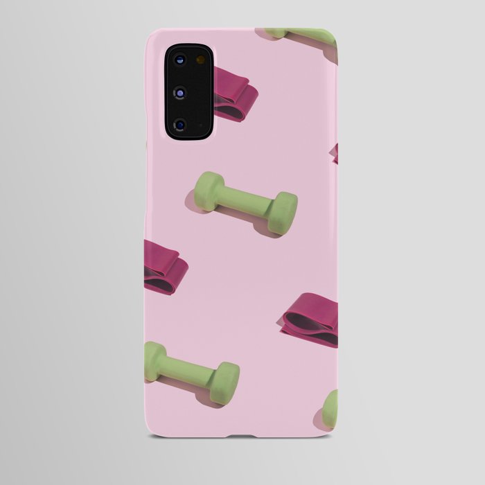 Pastel pink fitness pattern with dumbbels Android Case