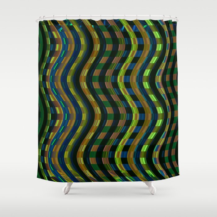 Green Wave Abstract Pattern Shower Curtain