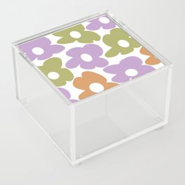 Large Retro Flowers Lilac, Green and Orange Petals on White Background  #decor #society6 #buyart Acrylic Box