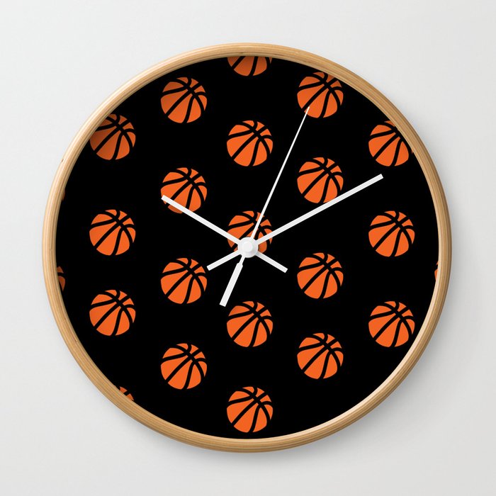 Black Basketball Lover Sports Fan Print Pattern Wall Clock