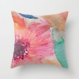 Watercolor flowers and leaves Throw Pillow