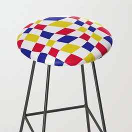 Warped Checkered Pattern (red/blue/yellow) Bar Stool