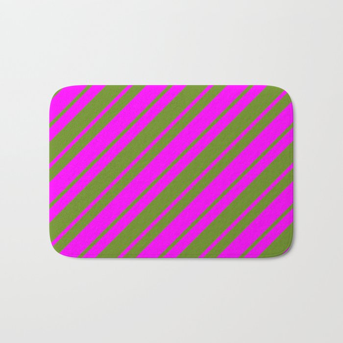 Green and Fuchsia Colored Lined/Striped Pattern Bath Mat