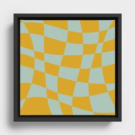 Gold Yellow and Opal Gray Green Illusion Checkerboard  Framed Canvas