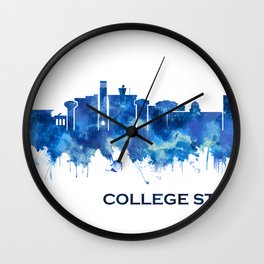College Station Texas Skyline Blue Wall Clock | Modern, Poster, Downtown, Architecture, City, Landmarks, Travel, Cityscape, Texas, Skyline 