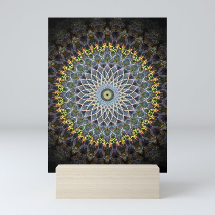 Gray and yellow mandala Mini Art Print