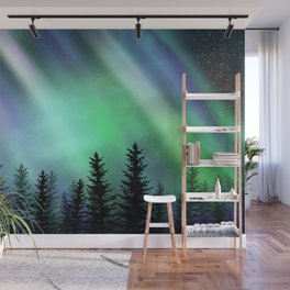 Galaxy Aurora Borealis Forest Wall Mural