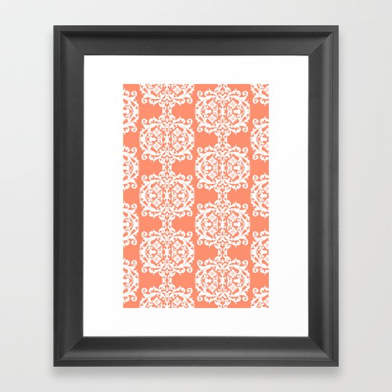 Behind Damask - Peach Framed Art Print