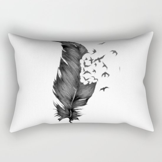 Black Feather into Birds Rectangular Pillow