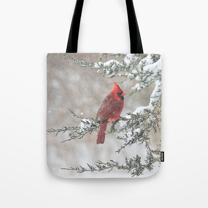 Christmas Snow Scene Cardinal Tote Bag