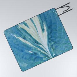 Single Blue Green Hosta Leaf Picnic Blanket