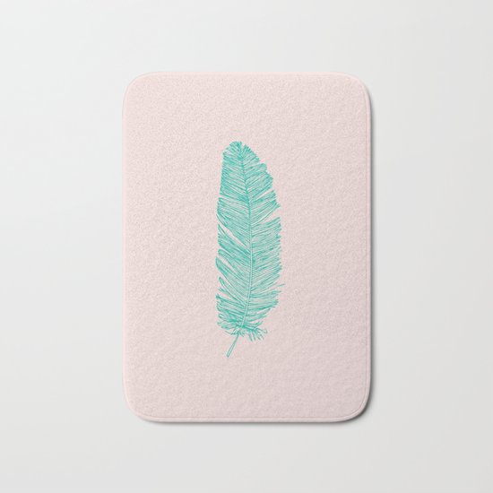 Turquoise feather Bath Mat