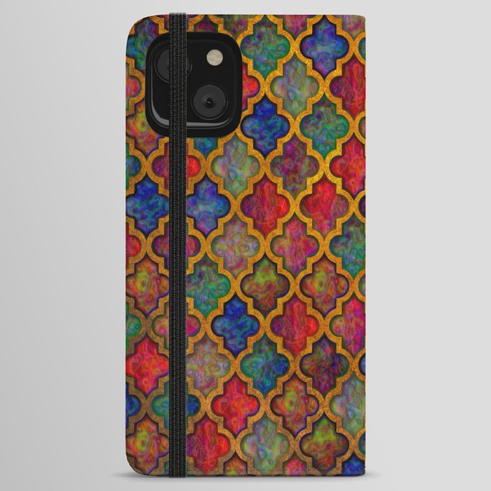 Moroccan tile red blue green iridescent pattern iPhone Wallet Case