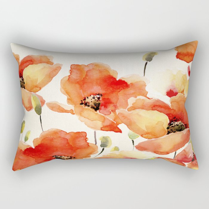 Poppy Flower Meadow- Floral Summer lllustration Rectangular Pillow