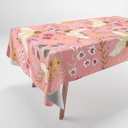 Chinoiserie cranes on pink, birds, flowers,  Tablecloth