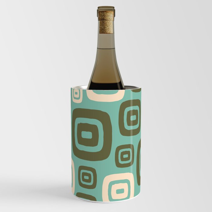 Retro Mid Century Modern Abstract Pattern 423 Green and Beige Wine Chiller